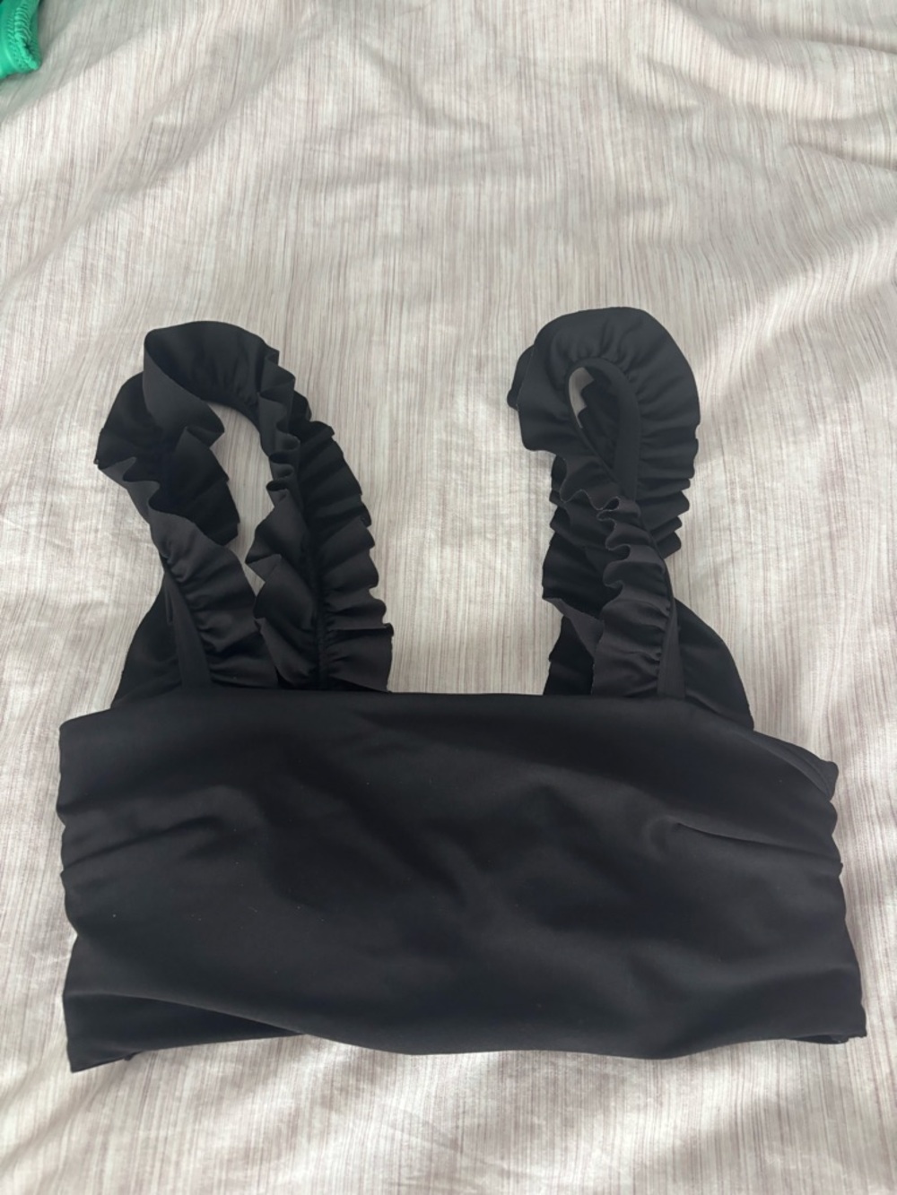 Black Ruffled Strap Bikini Top